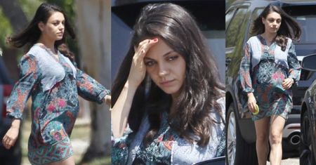 Ciężarna Mila Kunis odbiera córkę z przedszkola (ZDJĘCIA)