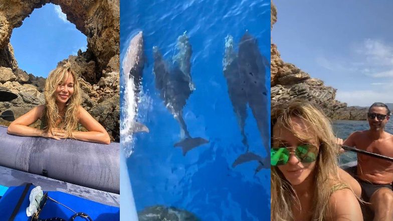 Joanna Przetakiewicz emocjonuje się widokiem delfinów