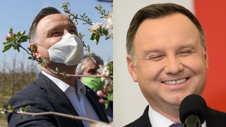 Andrzej Duda spacerował po sadzie w maseczce z ręcznika papierowego