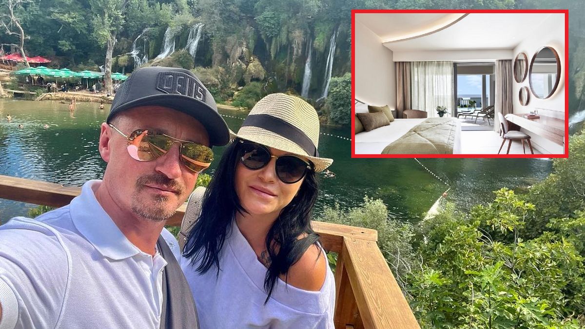 Na zdjęciu dużym Adam i Izabela Małyszowie. Na małym jeden z pokojów w hotelu, w którym spędzają wakacje