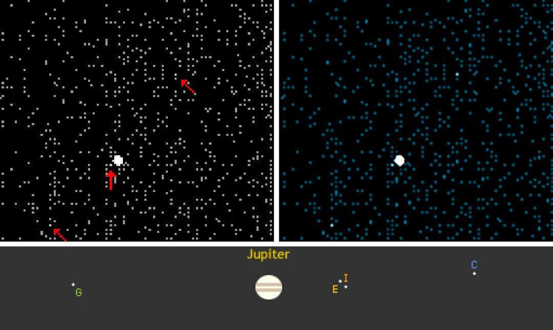 Jupiter i jego satelity sfotografowane Game Boyem.