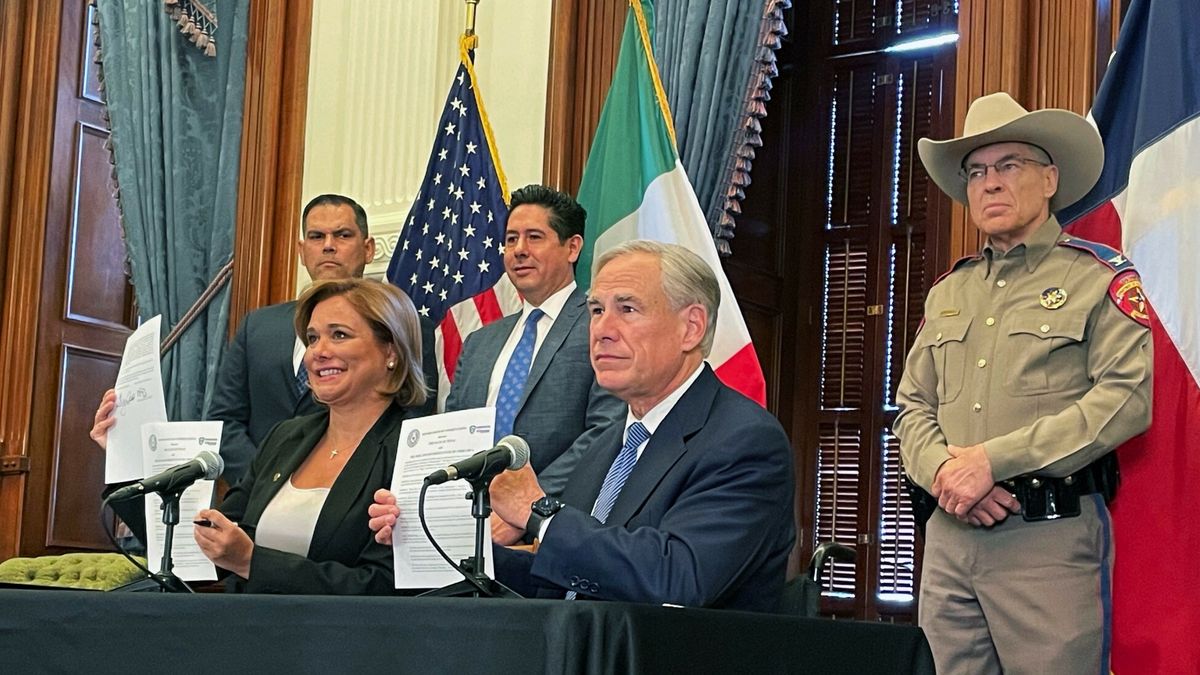 TemporaryTexas Gov. Greg Abbott signs a border security agreement with Chihuahua Gov. Maru Campos Galvan in Austin, Texas on Thursday, April 14, 2022. (Acacia Coronado/Report for America via AP).Report For America via AP