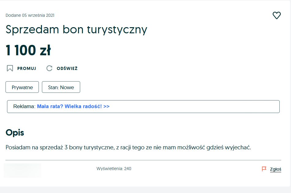 Przykładowe ogłoszenie w sprawie bonu turystycznego 
