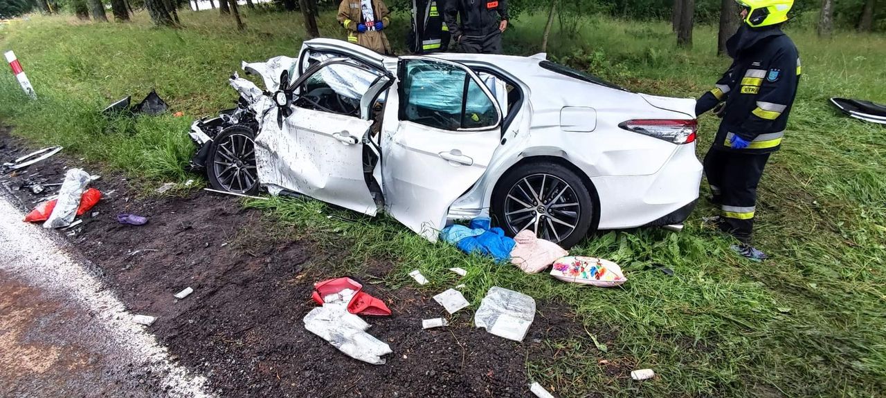 Wypadek na DK25. 10 osób zostało rannych. Fot: OSP Biskupnica