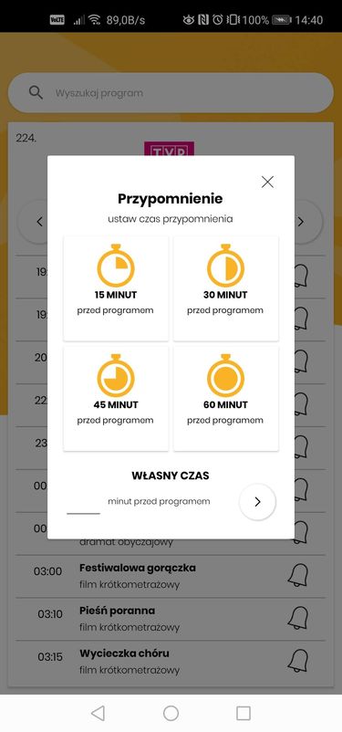 Ustawienia przypomnienia o koncercie