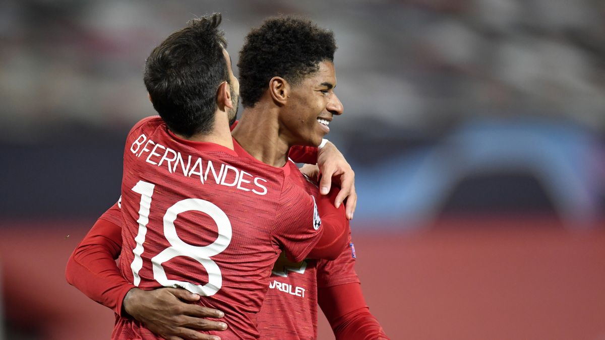 PAP/EPA / Peter Powell / Na zdjeciu: Marcus Rashford i Bruno Fernandes