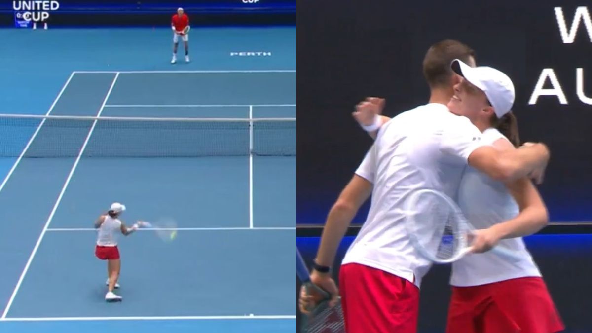 Twitter / UnitedCupTennis / Na zdjęciu: Iga Świątek i Hubert Hurkacz posłali rywali na rowerze