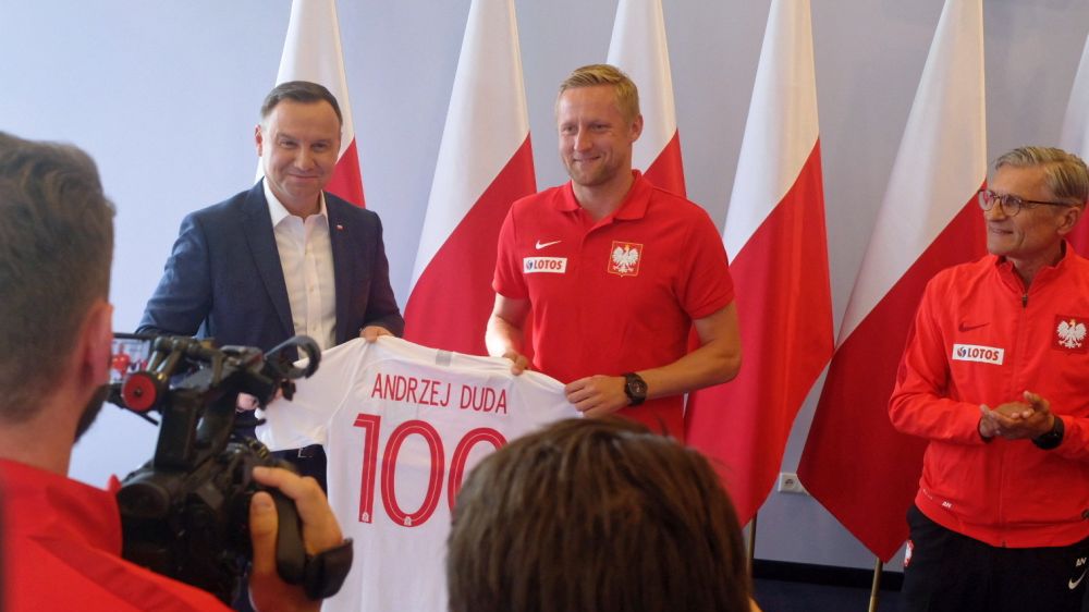 prezydent Andrzej Duda, Kamil Glik i Adam Nawałka