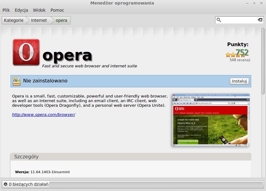 W końcu upragniona Opera w Menadżerze Oprogramowania ;)