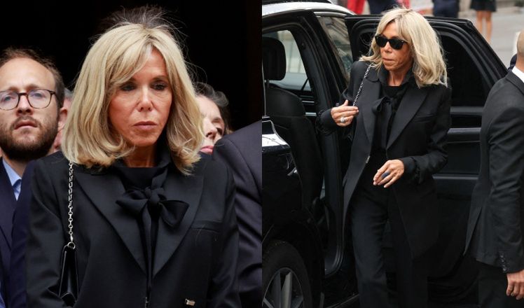 Brigitte Macron w eleganckiej stylizacji na pogrzebie Jane Birkin