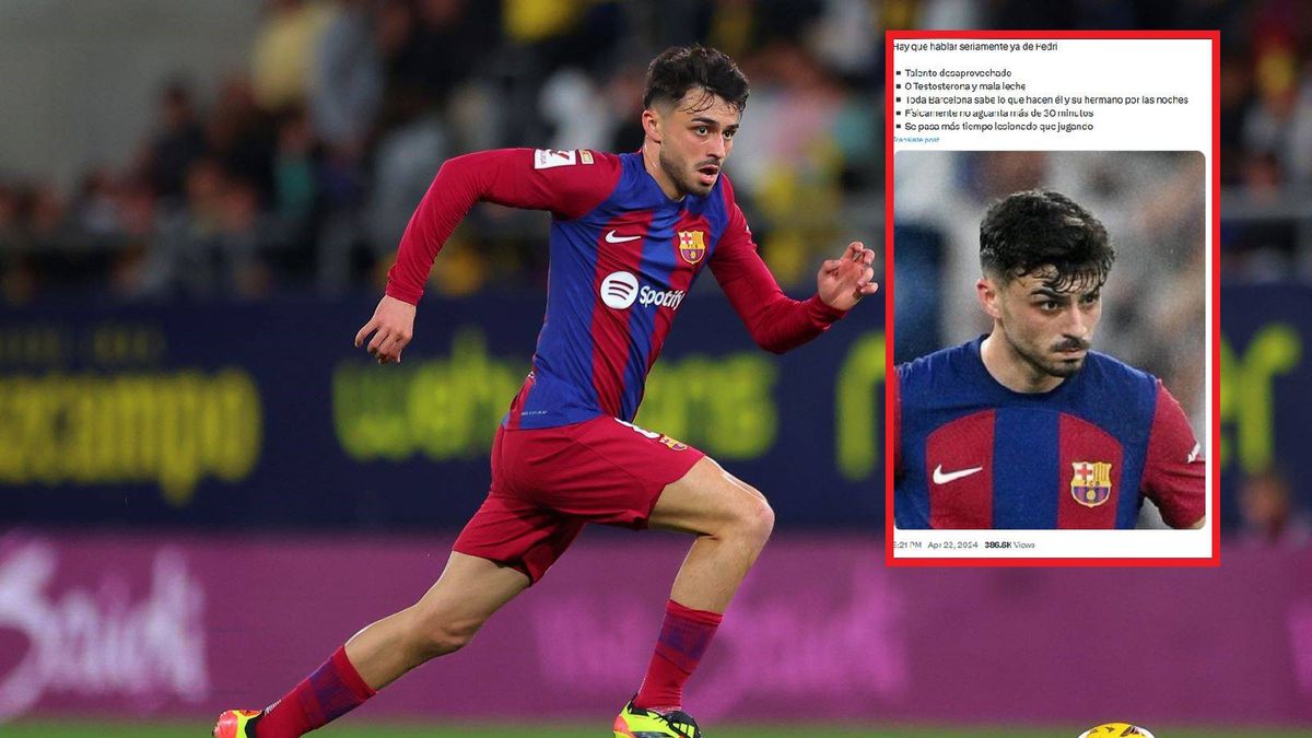 Getty Images / Fran Santiago / Na dużym zdjęciu Pedri, w ramce post krytykujący 21-latka