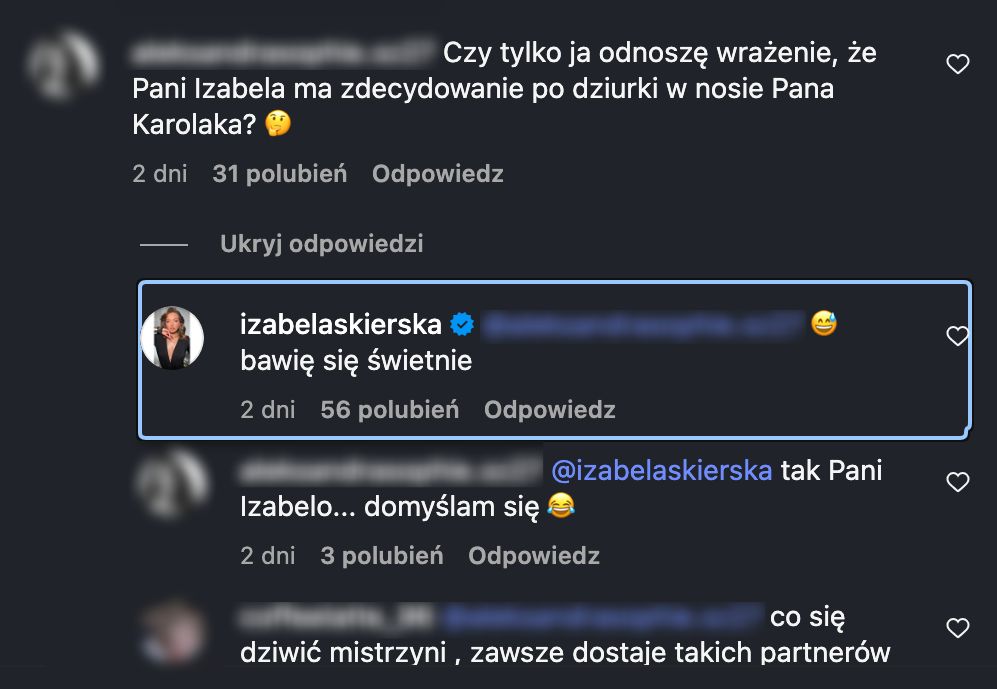 Izabela Skierska reaguje na komentarz dotyczący Tomasza Karolaka
