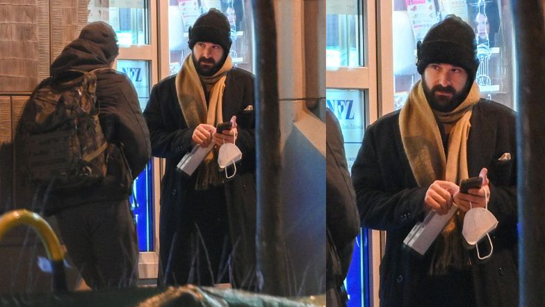 Samotny Piotr Stramowski załatwia sprawunki późnym wieczorem