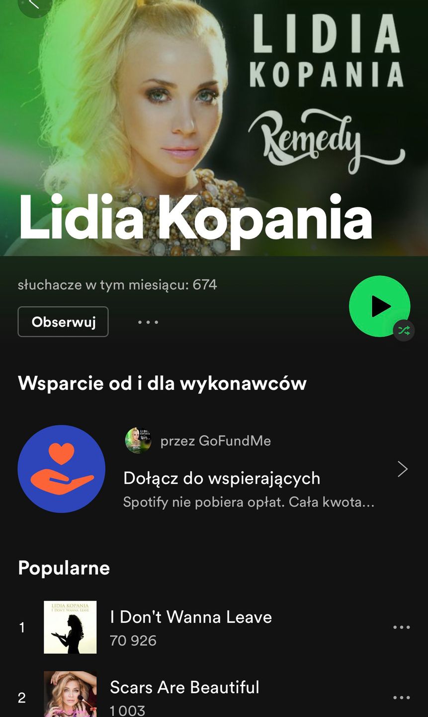 Lidia Kopania na Spotify – informacja o zbiórce