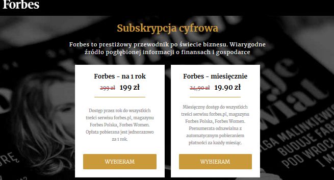 Forbes.pl z subskrypcją: 19,90 zł miesięcznie za teksty z „Forbesa” i „Forbes Women”