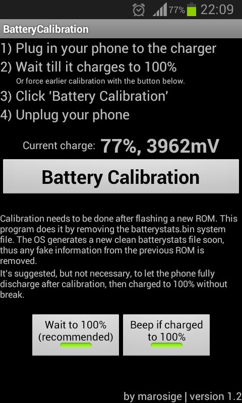 Aplikacja Battery Calibration