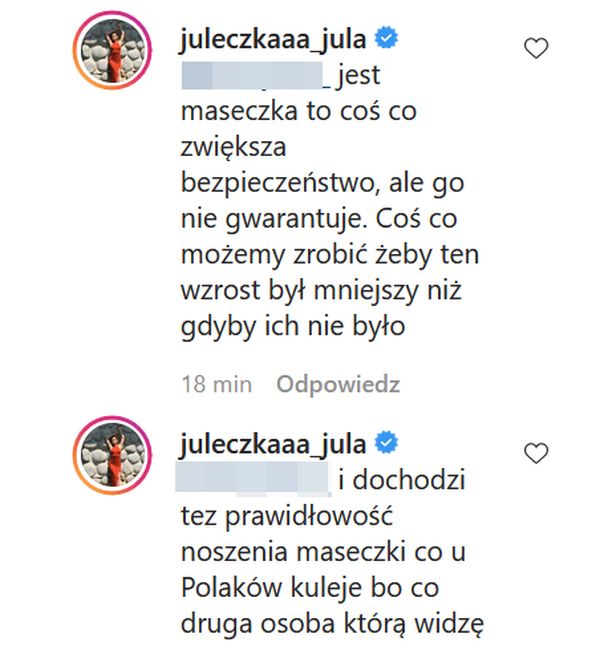Tak Wróblewska odpierała argumenty internautki