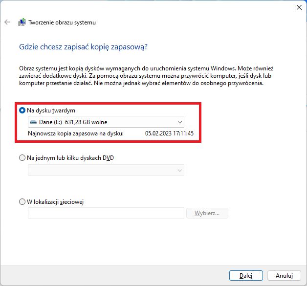 Tworzenie obrazu systemu w Windows 11