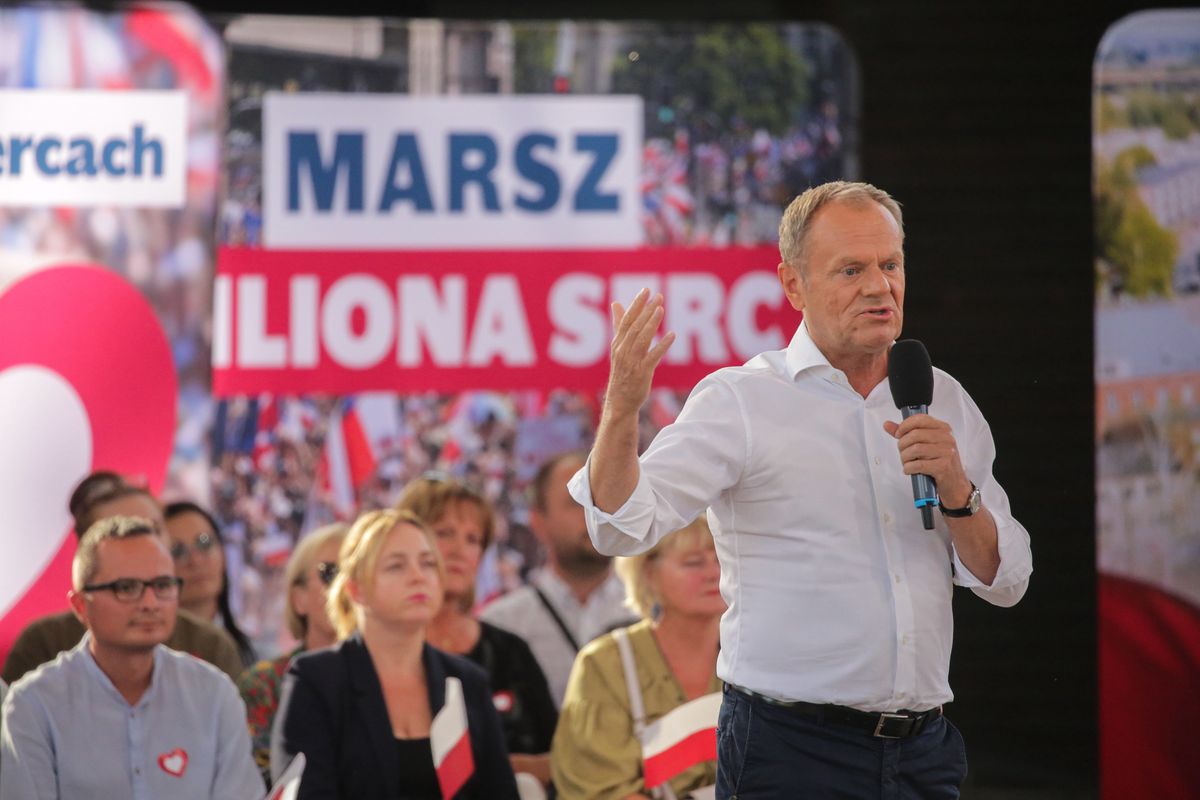 Szef PO Donald Tusk na spotkaniu w Ostródzie