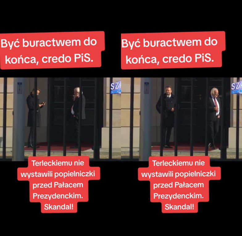 Ryszard Terlecki wyrzuca niedopałek przed Pałacem Prezydenckim