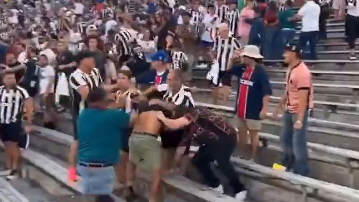 Twitter / r9carloss / Na zdjęciu: bójka na trybunach na meczu PSG - Botafogo