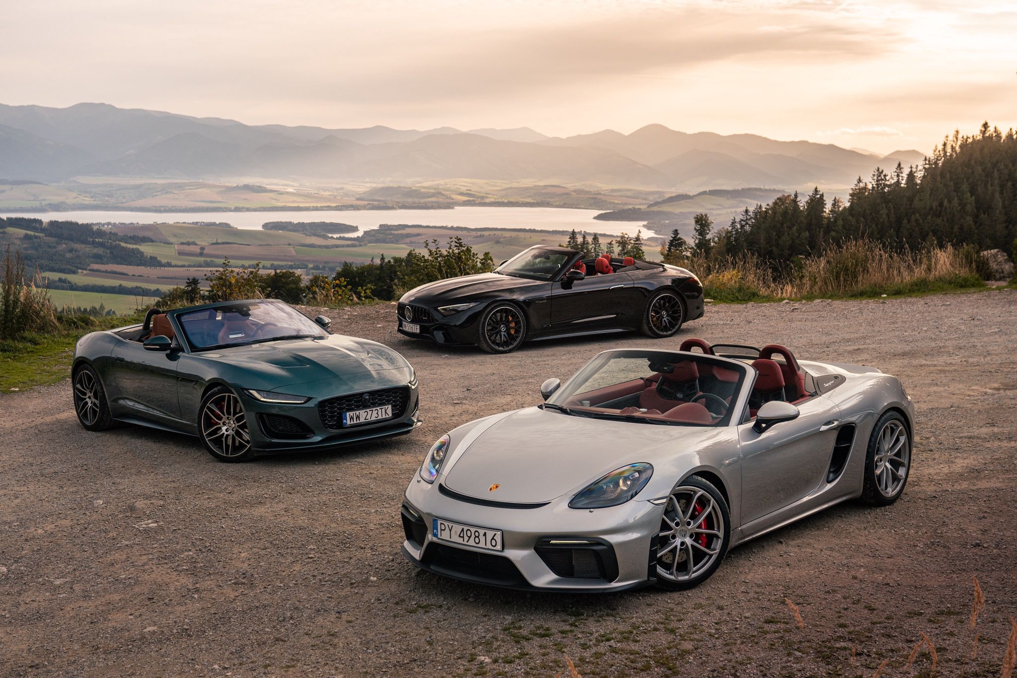 Porsche 718 Spyder vs. Mercedes-AMG SL 63 vs. Jaguar F-Type P450 