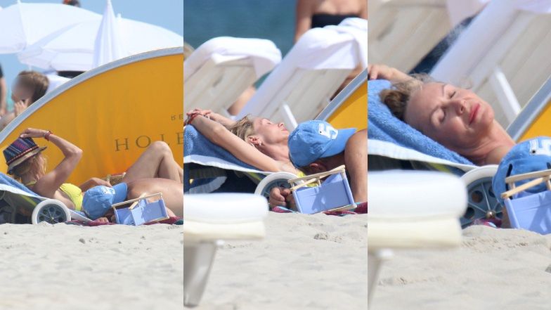 Beata Ścibakówna i Jan Englert wypoczywają na plaży w Juracie