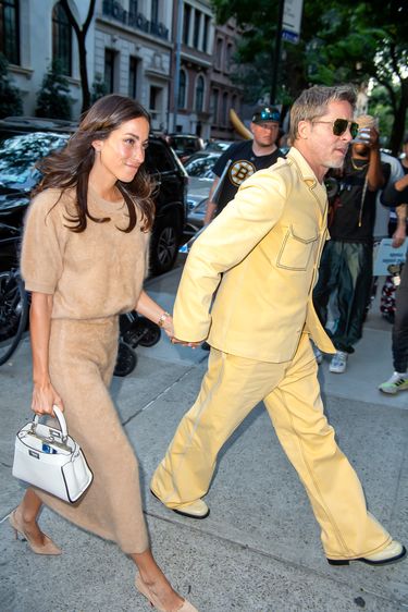 NEW YORK, NY - SEPTEMBER 09: Ines de Ramon and Brad Pitt are seen on September 09, 2024 in New York City.  (Photo by METROPOLIS/Bauer-Griffin/GC Images)