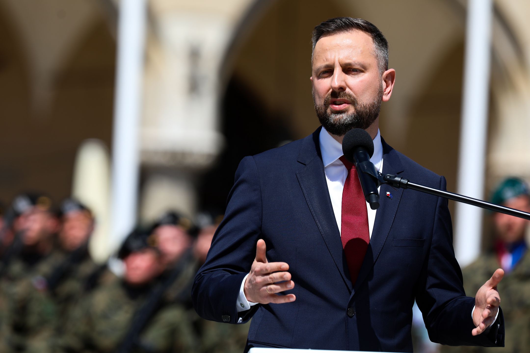 Minister of National Defense and Deputy Prime Minister, Wladyslaw Kosiniak-Kamysz, is participating in celebrations marking the 80th anniversary of the Battle of Monte Cassino at the Main Square in Krakow, Poland, on May 18, 2024. On the occasion of the 80th anniversary of the Battle of Monte Cassino, one of the bloodiest battles fought by Allied troops against the forces of the Third Reich during World War II, celebrations are being held on the Main Square with the participation of Prime Minister Donald Tusk and Minister of National Defense Wladyslaw Kosiniak-Kamysz. The Minister is announcing the establishment of the 2nd Polish Corps Day. The ceremony is being attended by the army, which is marching through the streets of the city. There is also a military picnic on Blonia, where military vehicles are being presented. (Photo by Klaudia Radecka/NurPhoto via Getty Images)