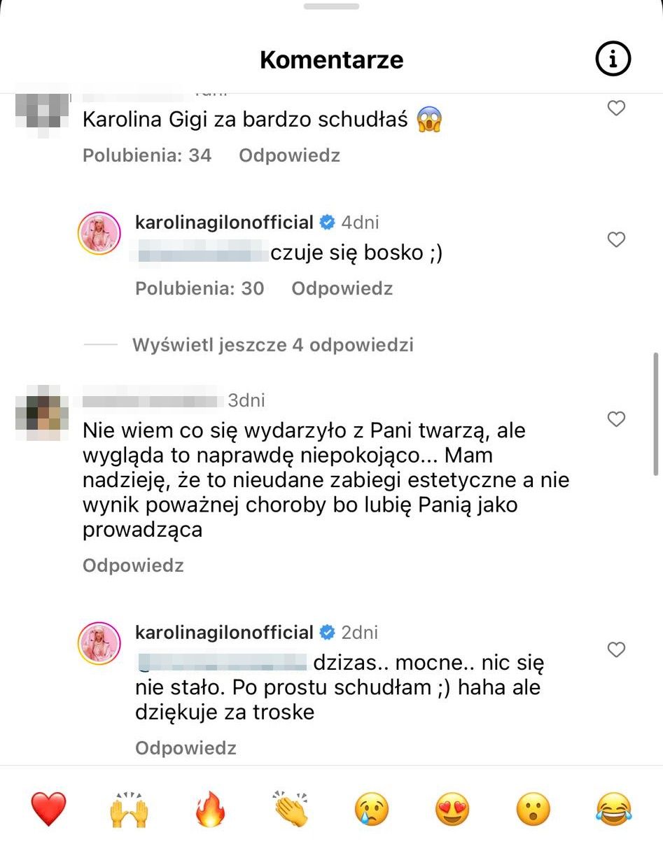 Komentarze pod postem Karoliny Gilon