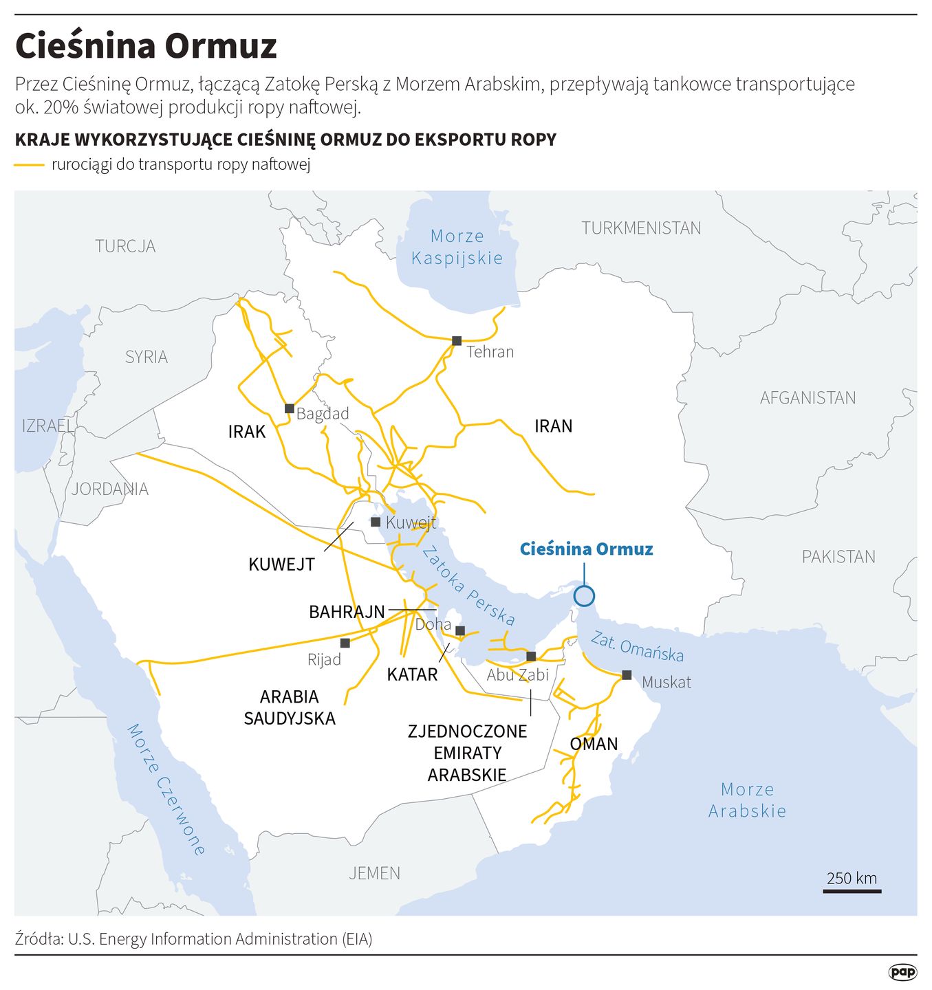 Cieśnina Ormuz to jeden ze strategicznych szlaków do transportu 