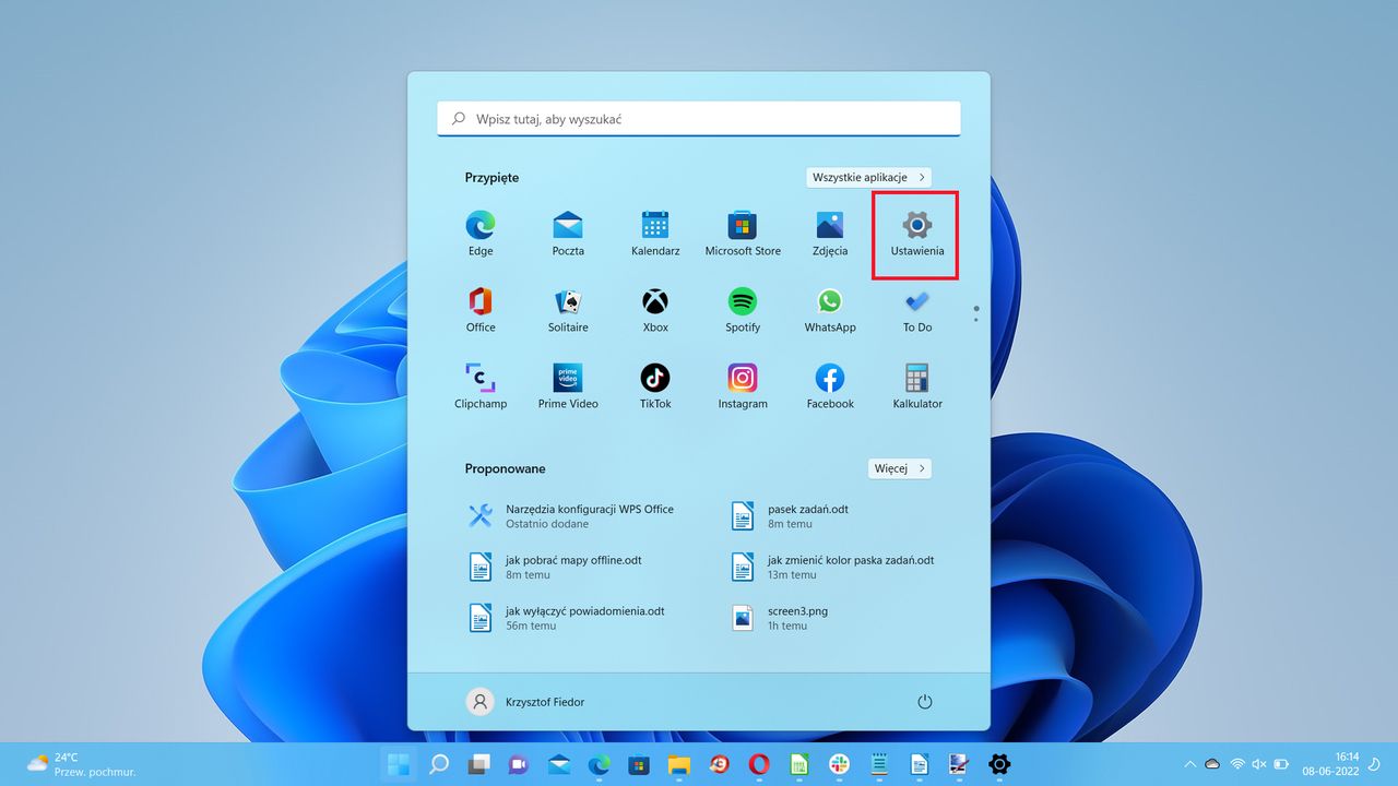 Windows 11: przechodzimy do panelu Ustawień