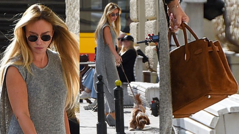 Joanna Przetakiewicz mknie przez miasto z psem i drogą torebką