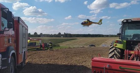 Orchowiec. Ręka dostała się do mechanizmu. Potrzebny był śmigłowiec