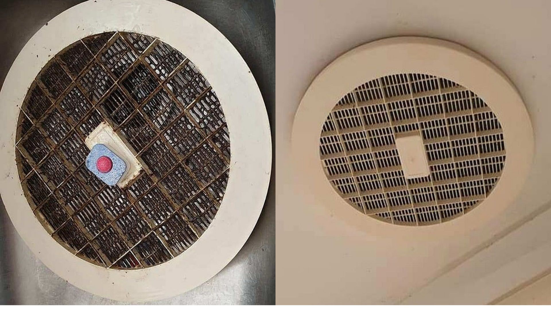 Kratka wentylacyjna przed i po czyszczeniu