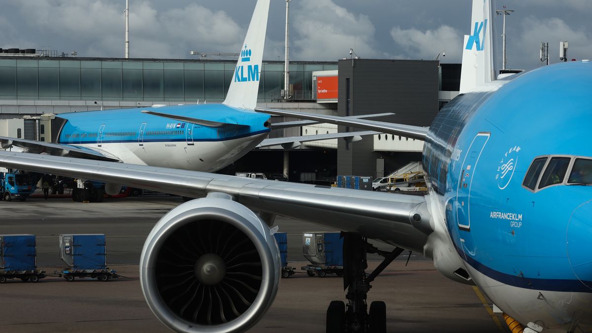 KLM planes are seen at Schiphol airport in Amsterdam, Netherlands on October 16, 2025. (Photo by Jakub Porzycki/NurPhoto via Getty Images)
