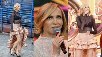 Anna Wyszkoni eksponuje ZABÓJCZĄ FIGURĘ w odważnej stylizacji w Opolu. Na scenie zaprezentowała bogaty wachlarz min