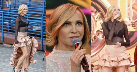 Anna Wyszkoni eksponuje ZABÓJCZĄ FIGURĘ w odważnej stylizacji w Opolu. Na scenie zaprezentowała bogaty wachlarz min