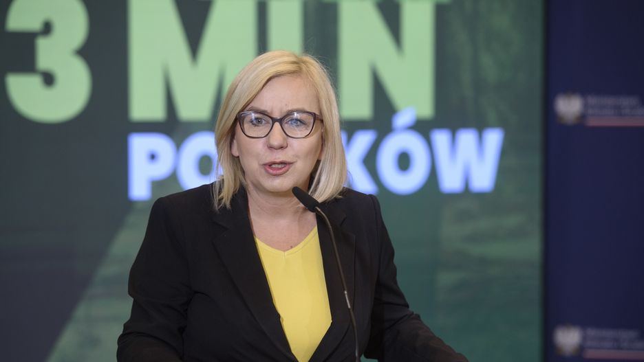 Polish Minister for Climate and the Environment Paulina Hennig-Kloska is speaking during a press conference in Warsaw, Poland, on July 30, 2024. The ministers are presenting an updated map of the so-called ''social forests,'' which are forests located outside urban agglomerations and serve as places for active rest days and an effective way to seek shelter during hot summers amidst the changing climate. (Photo by Aleksander Kalka/NurPhoto via Getty Images)