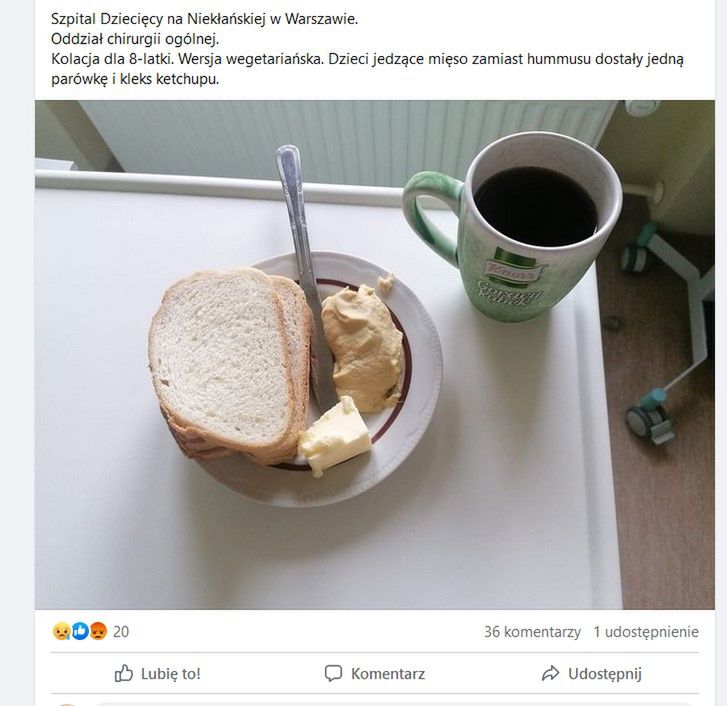 Jedzenie szpitalne dla dziecka 