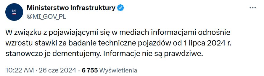 Komunikat Ministerstwa Infrastruktury