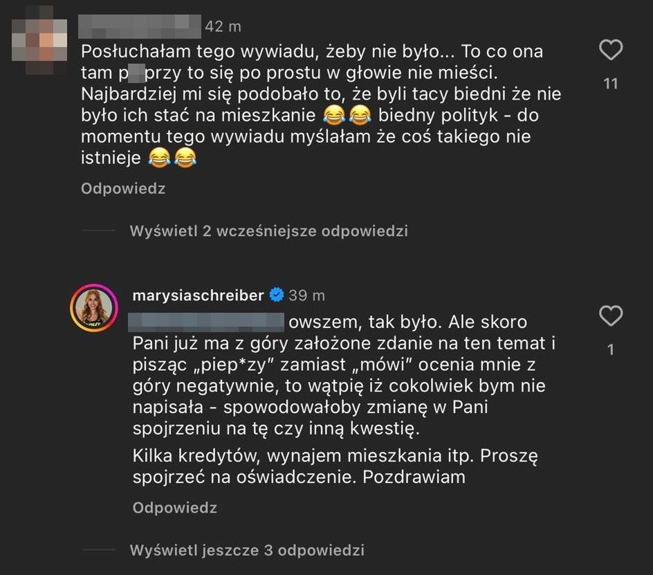 Marianna Schreiber odpowiada na krytyczne komentarze