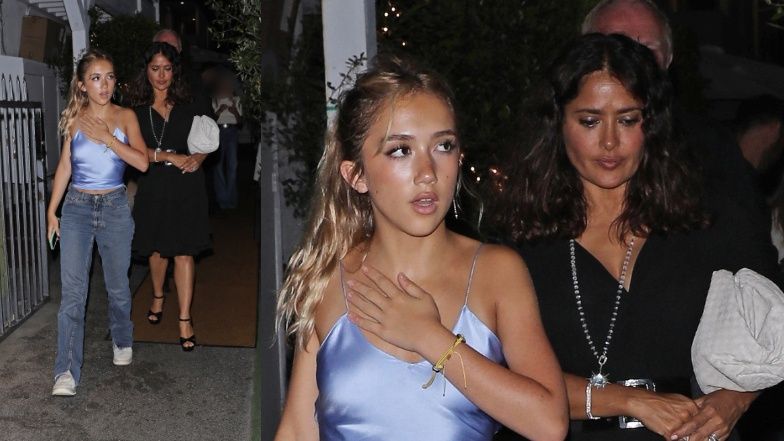 Salma Hayek na kolacji z mężem i córką