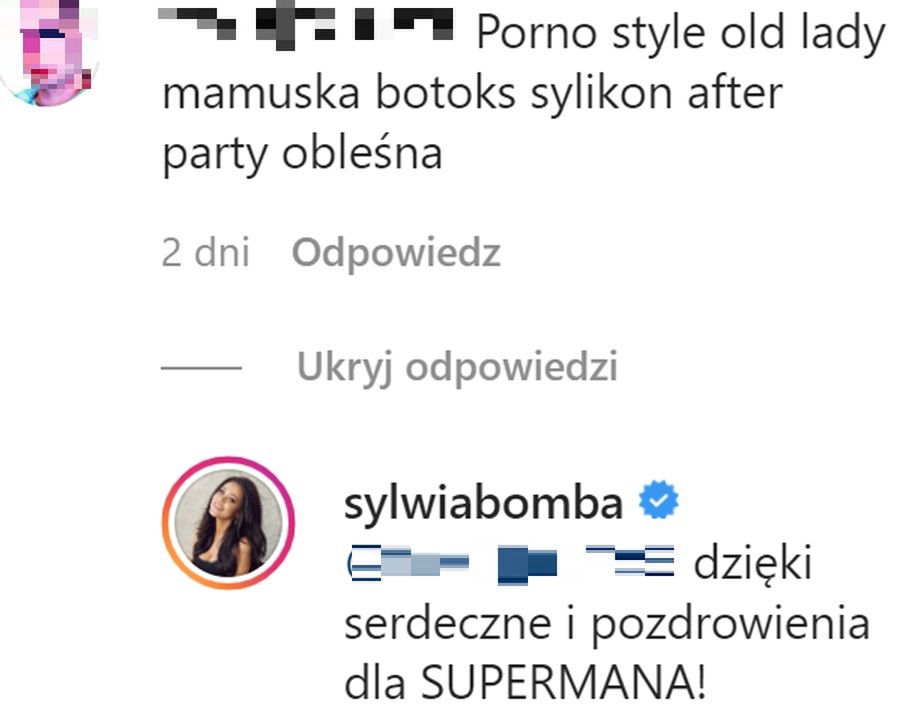 Sylwia Bomba odpowiada hejterowi