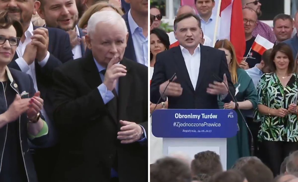 Jarosław Kaczyński podczas przemówienia Zbigniewa Ziobry