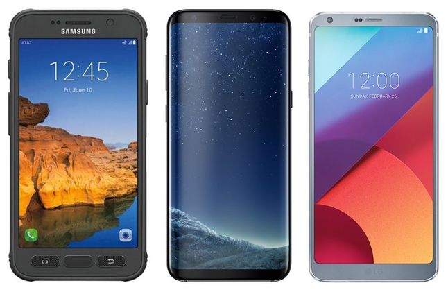Od lewej: Samsung Galaxy S7 Active, Samsung Galaxy S8 i LG G6