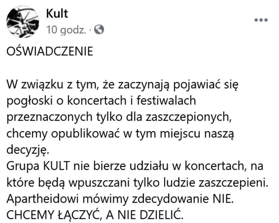 Kult o koncertach tylko dla zaszczepionych