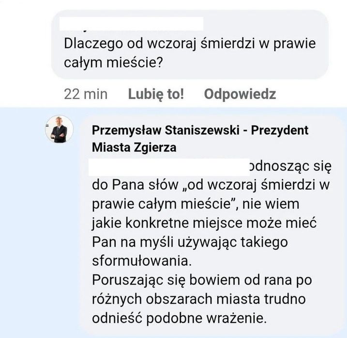 Prezydent Zgierza — odpowiedź dot. zapachu w mieście