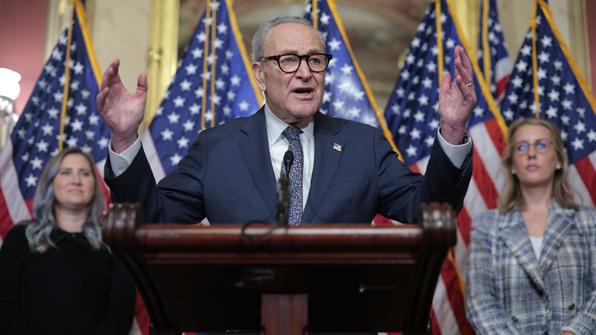 WASHINGTON, DC - OCTOBER 29: Senate Minority Leader Charles Schumer (D-NY) holds a news conference with fellow Senate Democrats to highlight the dangers of SNAP and WIC benefits ending during the federal government shutdown in the Lyndon Baines Johnson Room at the U.S. Capitol on October 29, 2025 in Washington, DC. The Trump administration said that it would would not cover the cost of the Supplemental Nutrition Assistance Program (SNAP) and Women, Infants, and Children (WIC) in November, possibly halting more than 42 million people's ability to pay for groceries. (Photo by Chip Somodevilla/Getty Images)