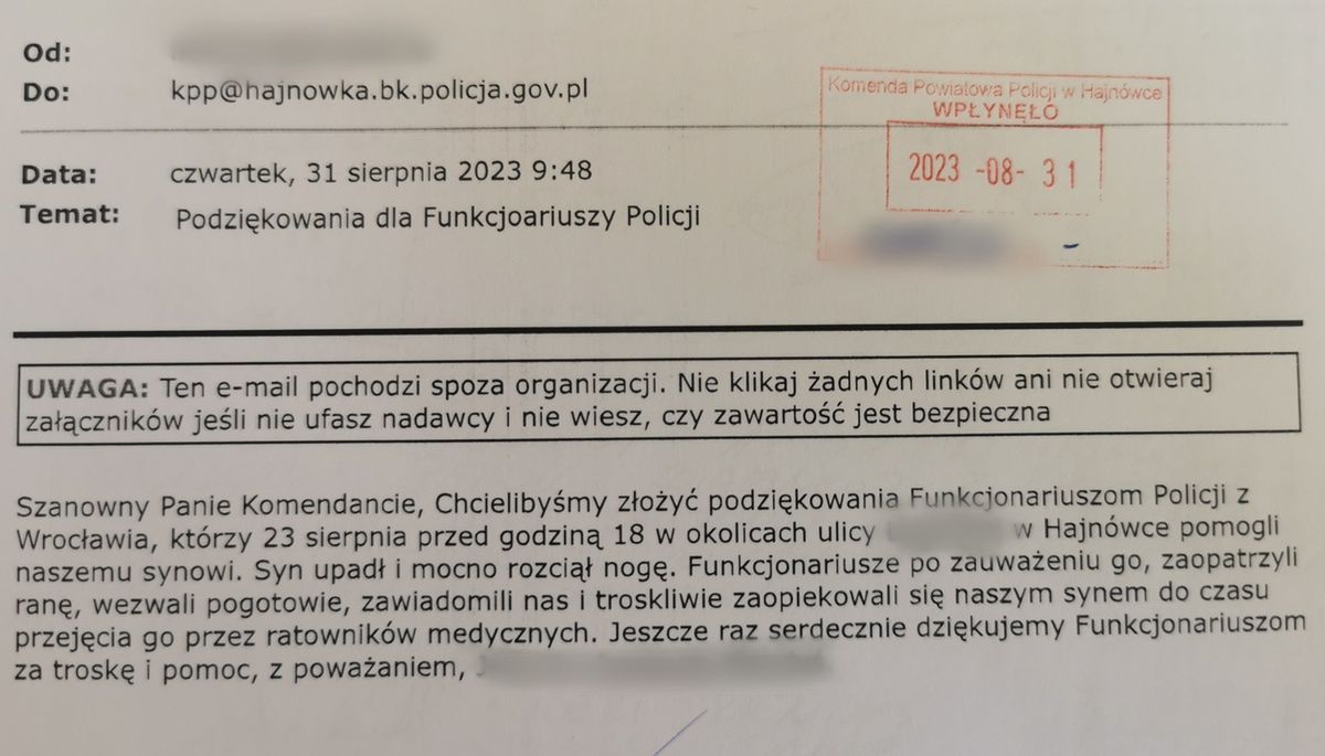 Policjanci z Wrocławia dostali podziękowania